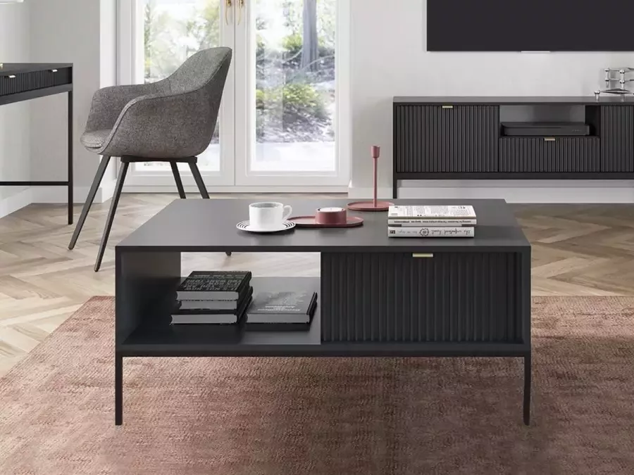 Pascal Morabito Salontafel met 2 lades en 1 nis Zwart LIOUBA van L 104 cm x H 46 cm x D 68 cm - Foto 2
