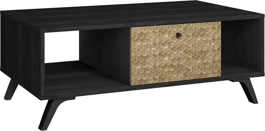 Vente-unique Salontafel WACO 1 lade en 2 nissen Rotanmotieven en zwart L 100 cm x H 38.8 cm x D 60 cm