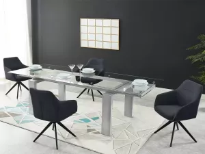 Vente-unique Set eettafel LUBANA + 4 stoelen MUSE Chroom & antraciet L 270 cm x H 83 cm x D 100 cm
