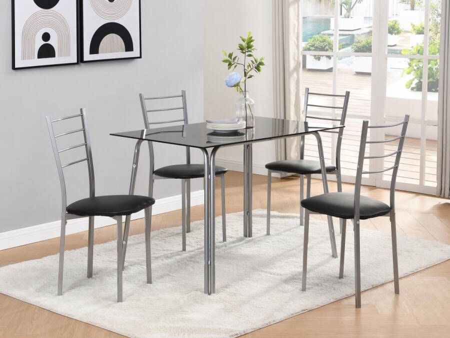 Vente-unique Set tafel + 4 stoelen Zwart en verchroomd VILIARI L 110 cm x H 89 cm x D 70 cm - Foto 2