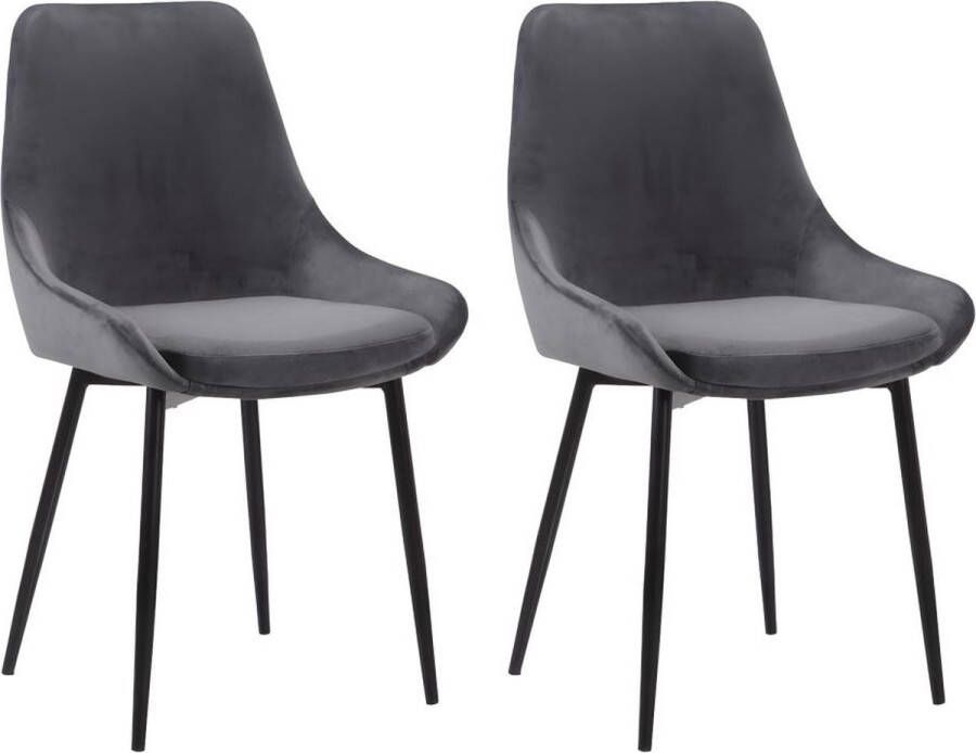 Vente-unique Set van 2 stoelen MASURIE Fluweel Grijs L 49 cm x H 85.5 cm x D 56 cm