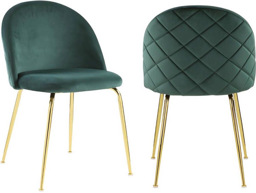 Vente-unique Set van 2 stoelen MELBOURNE Fluweel en goudkleurig metaal Groen L 50 cm x H 77 cm x D 55 cm