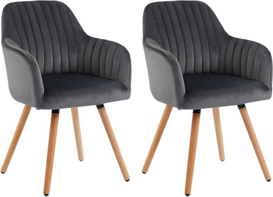 Vente-unique Set van 2 stoelen met armleuningen ELEANA Fluweel en metaal met hout-effect Grijs L 56 cm x H 85 cm x D 58 cm