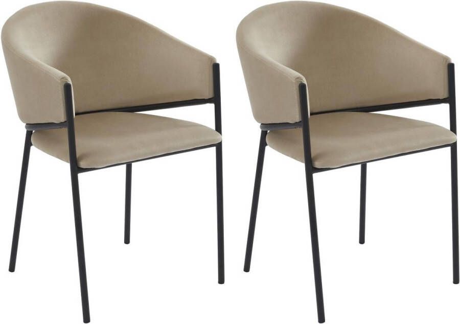 Pascal Morabito Set van 2 stoelen met armleuningen van velours en zwart metaal Beige ORDIDA van L 53 cm x H 80 cm x D 61 cm - Foto 1