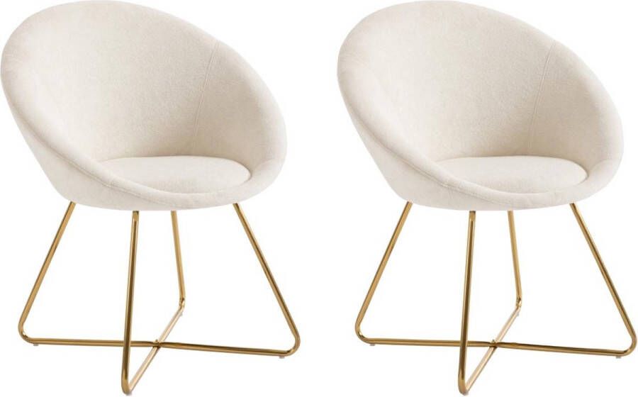 Vente-unique Set van 2 stoelen van boucléstof en goudkleurig metaal Wit BURBAN L 70 cm x H 83 cm x D 57.5 cm - Foto 2