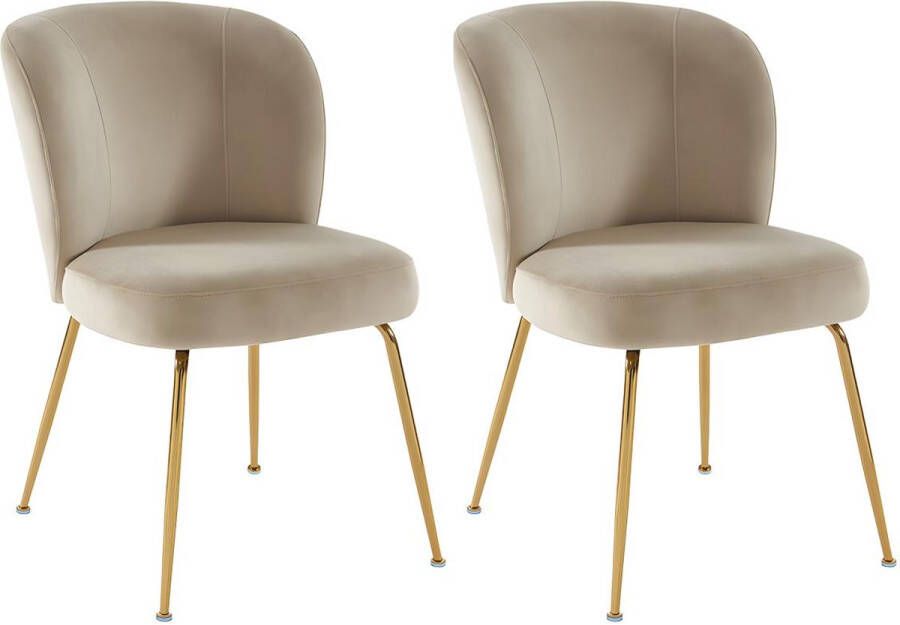 Vente-unique Set van 2 stoelen van velours en goudkleurig metaal Beige POLPONA van Pascal MORABITO L 52 cm x H 79 cm x D 67.5 cm