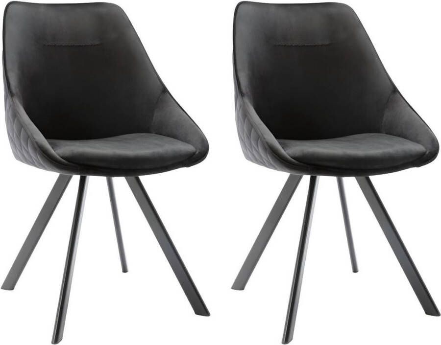 Vente-unique Set van 2 stoelen VIENNA Fluweel en metaal Zwart L 50 cm x H 83 cm x D 61 cm