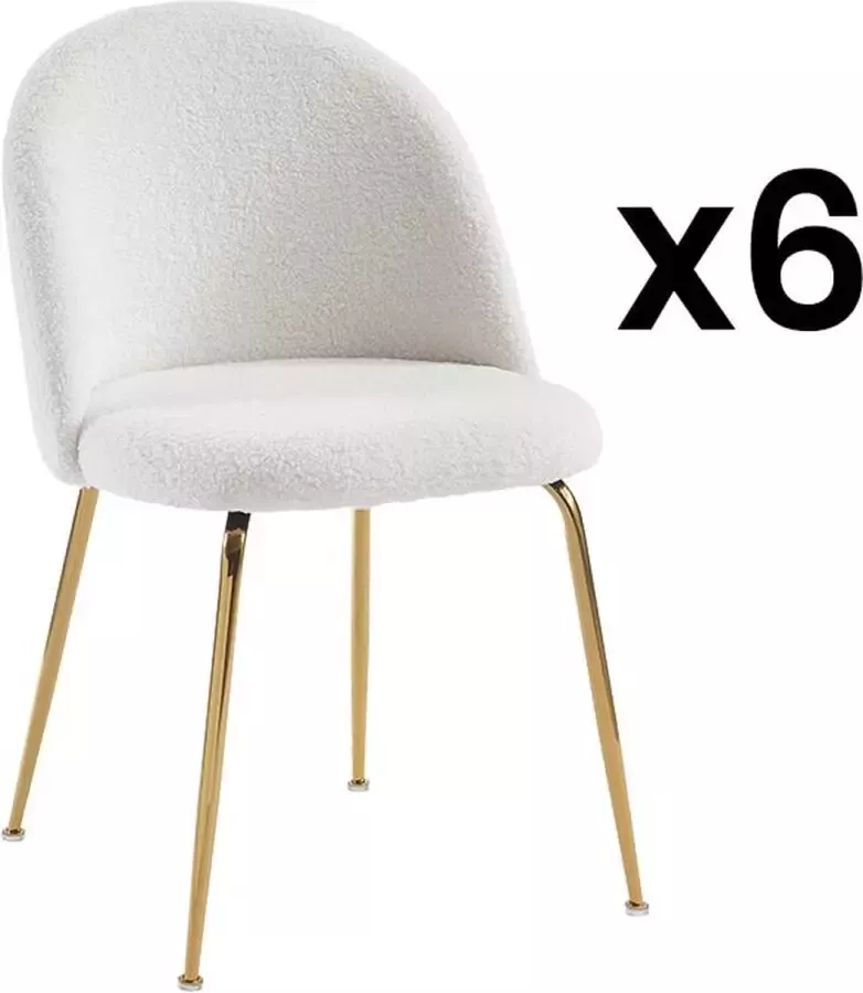 Vente-unique Set van 6 stoelen Bouclette stof en goud metaal Wit MELBOURNE Koop nu online L 50 cm x H 77 cm x D 55 cm