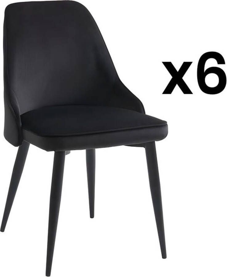 Vente-unique Set van 6 stoelen EZRA Fluweel en metaal Zwart L 53 cm x H 86 cm x D 59 cm