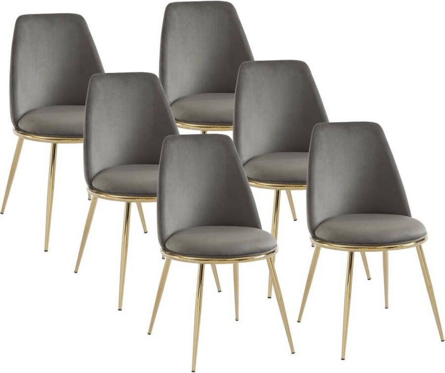 Pascal Morabito Set van 6 stoelen van velours en goudkleurig metaal Grijs NEBINA van L 48 cm x H 83 cm x D 54 cm - Foto 1