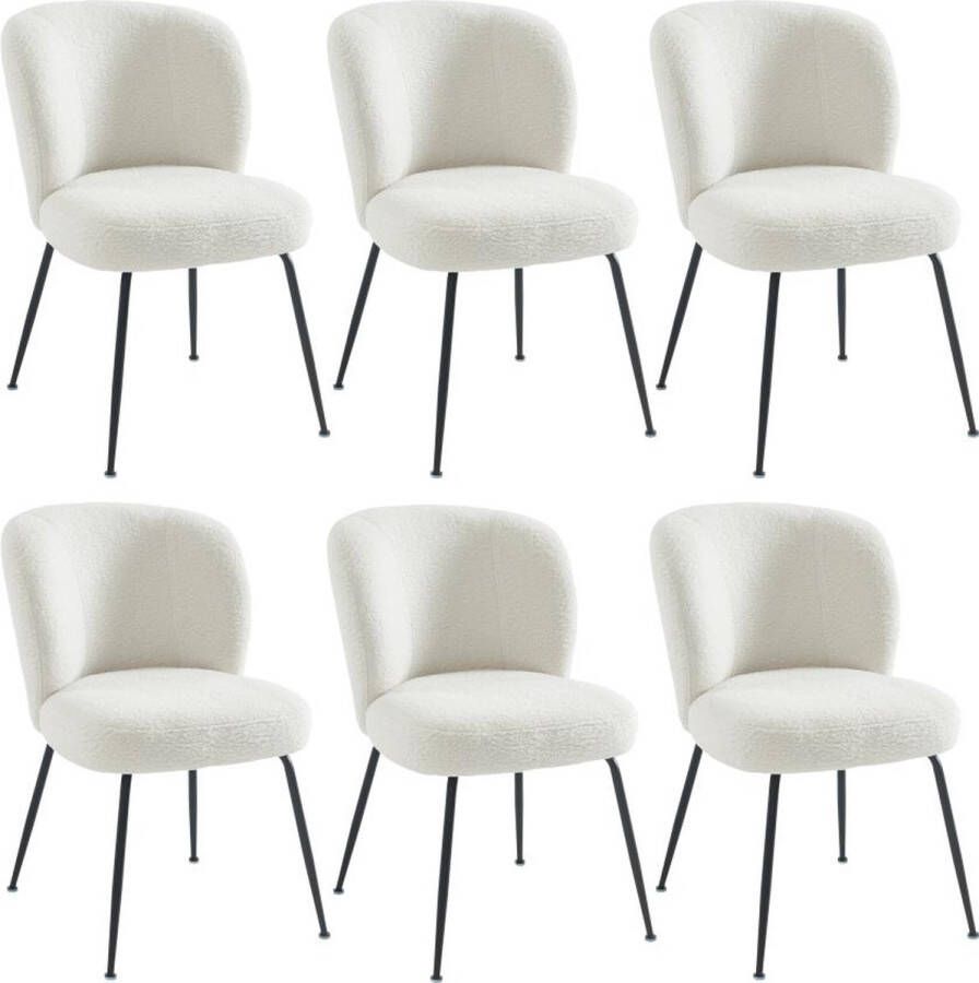 Vente-unique Set van 6 stoelen in ribfluweel en metaal Wit POLPONA van Pascal MORABITO L 52 cm x H 79 cm x D 67.5 cm