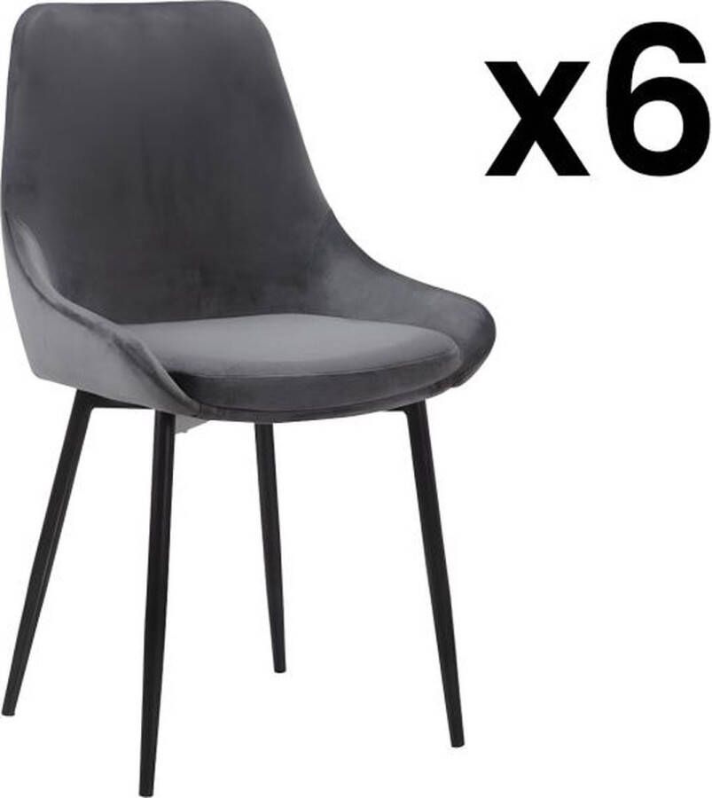 Vente-unique Set van 6 stoelen MASURIE Fluweel Grijs L 49 cm x H 85.5 cm x D 56 cm