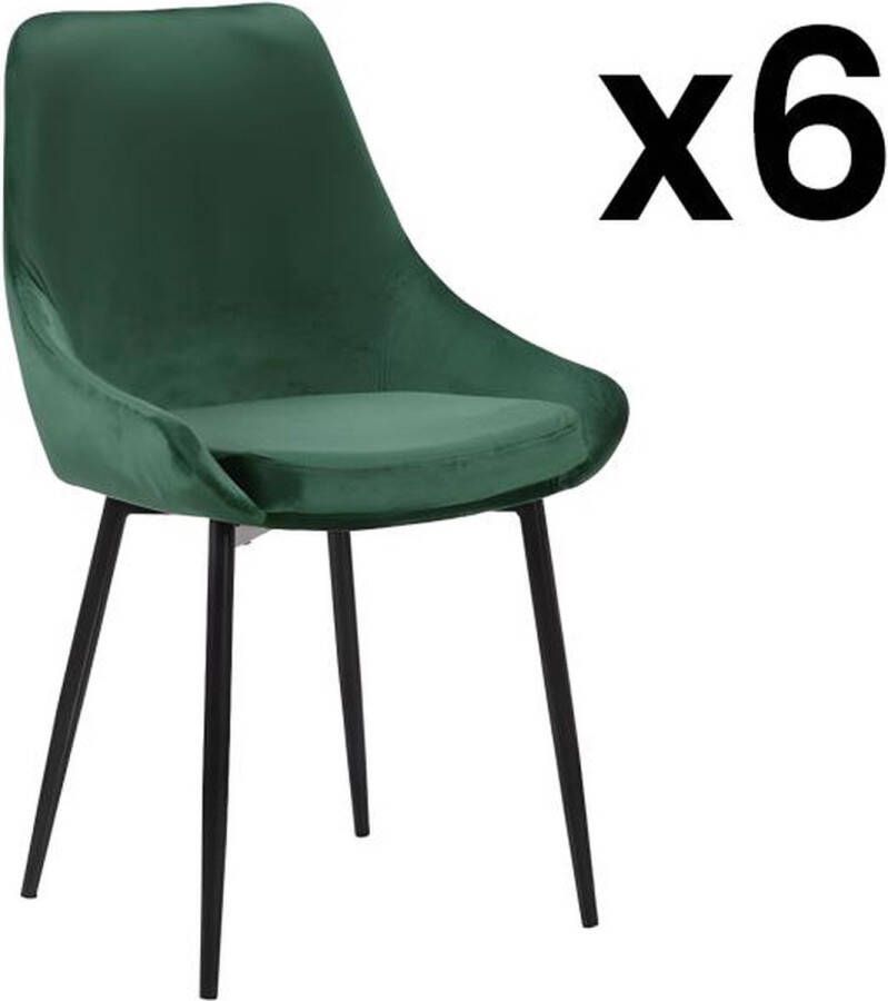 Vente-unique Set van 6 stoelen MASURIE Fluweel Groen L 49 cm x H 85.5 cm x D 56 cm