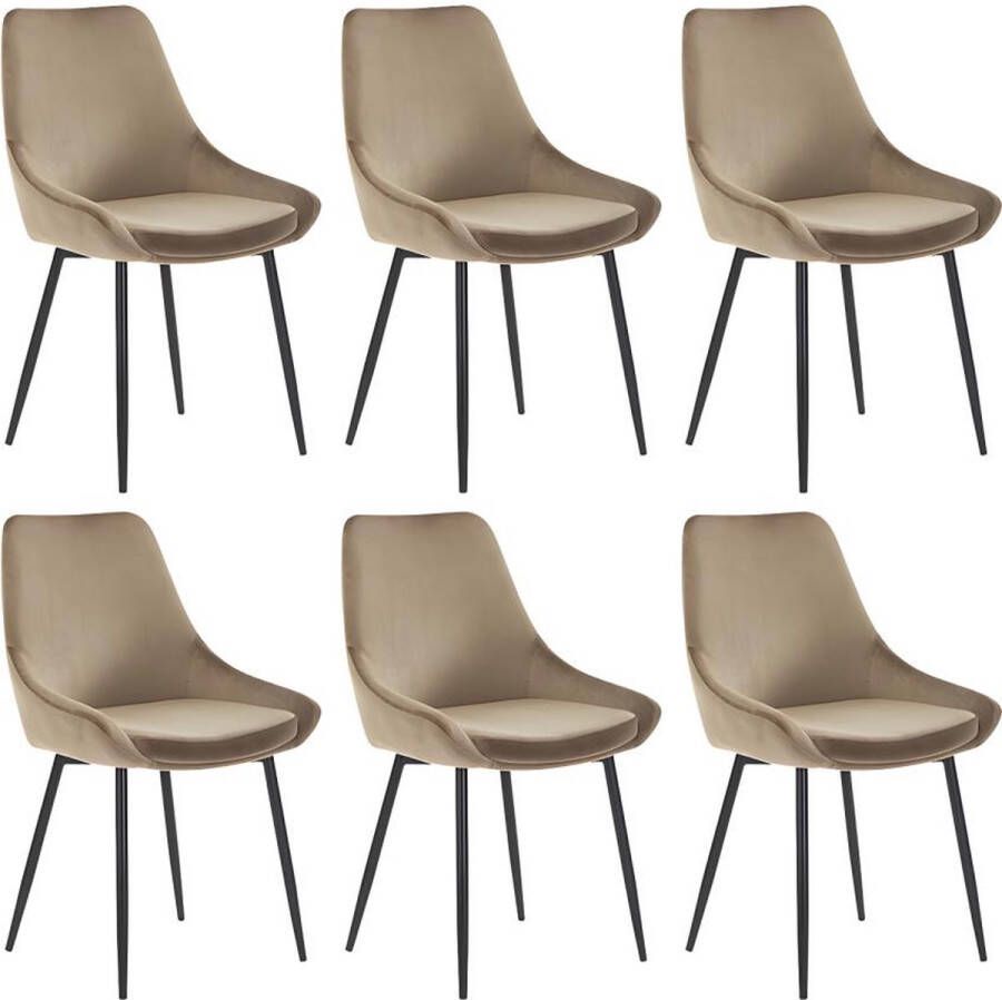 Vente-unique Set van 6 stoelen MASURIE Fluweel Taupe L 49 cm x H 85.5 cm x D 56 cm