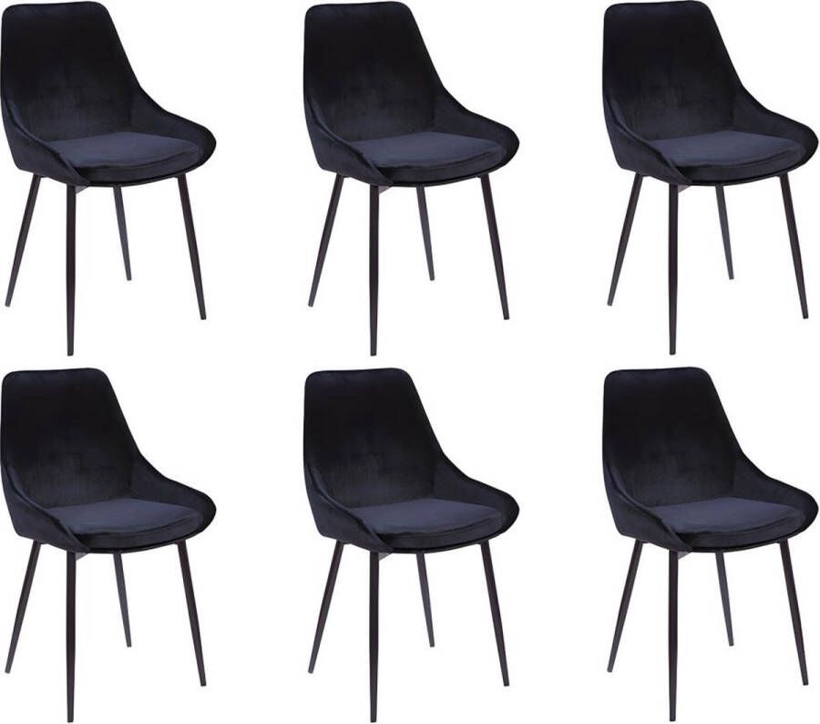 Vente-unique Set van 6 stoelen MASURIE Fluweel Zwart L 49 cm x H 85.5 cm x D 56 cm - Foto 1