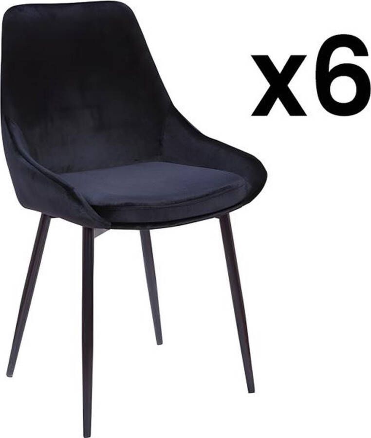 Vente-unique Set van 6 stoelen MASURIE Fluweel Zwart L 49 cm x H 85.5 cm x D 56 cm
