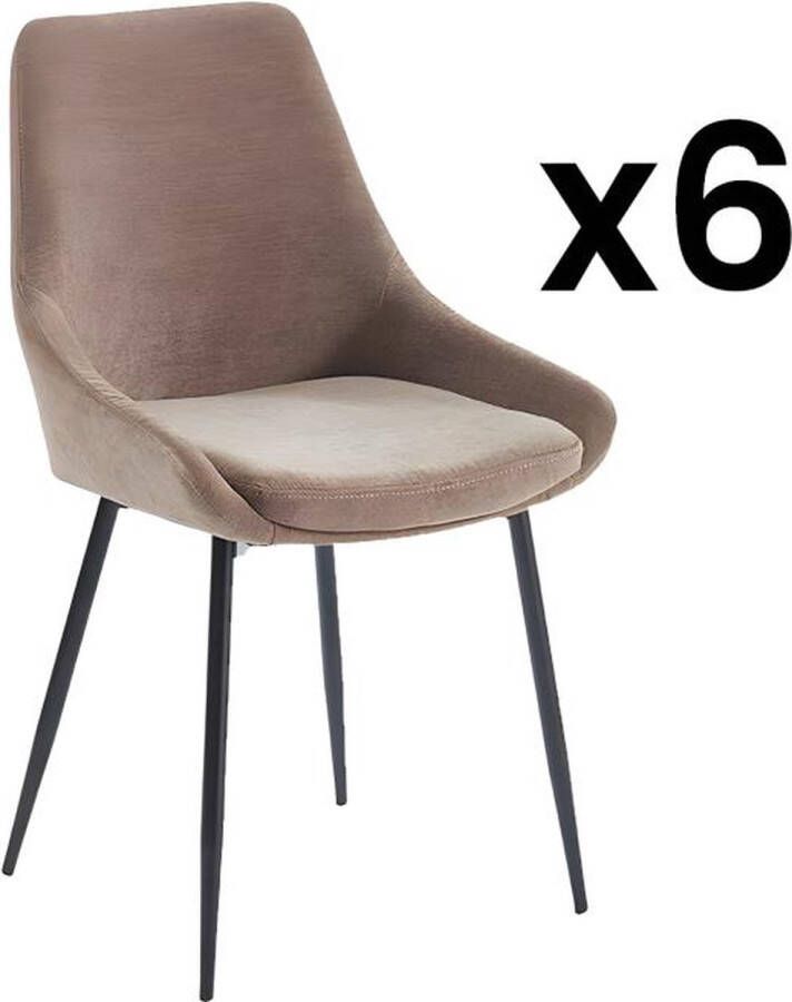 Vente-unique Set van 6 stoelen MASURIE Stof Bruin L 49 cm x H 85.5 cm x D 56 cm
