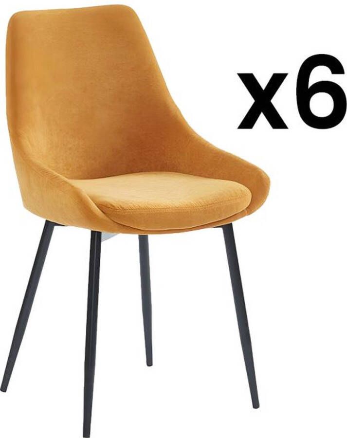 Vente-unique Set van 6 stoelen MASURIE Stof Geel L 49 cm x H 85.5 cm x D 56 cm