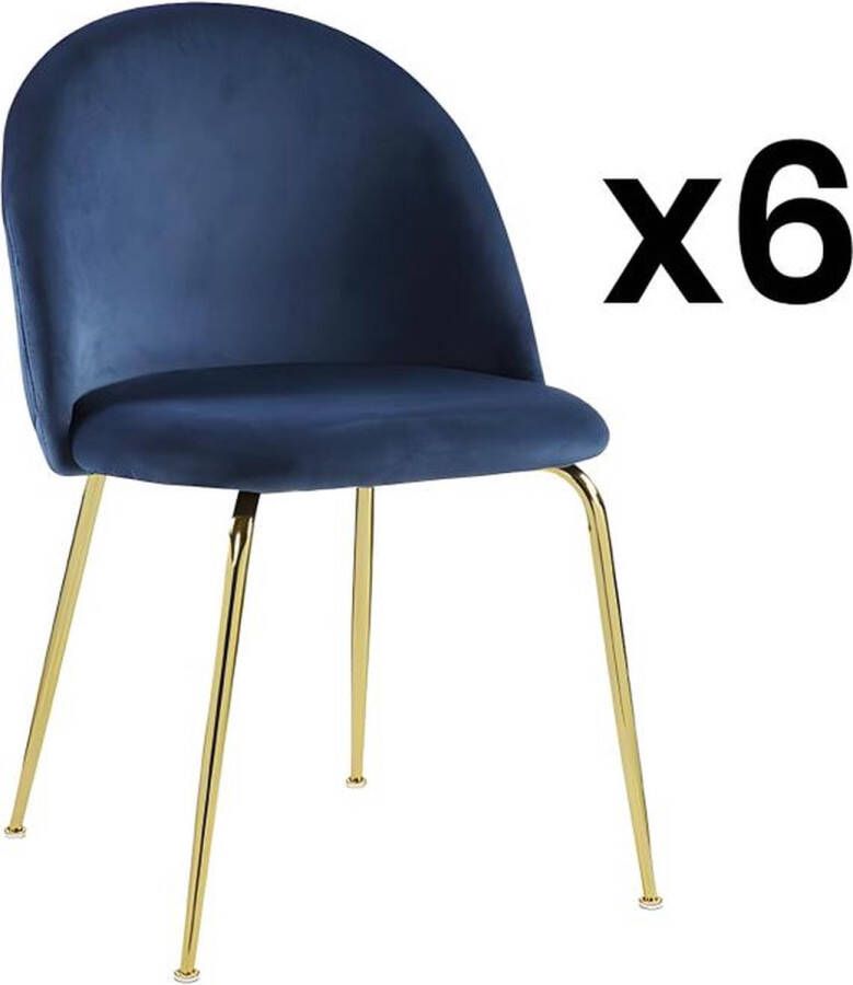 Vente-unique Set van 6 stoelen MELBOURNE Fluweel en goudkleurig metaal Blauw L 50 cm x H 77 cm x D 55 cm