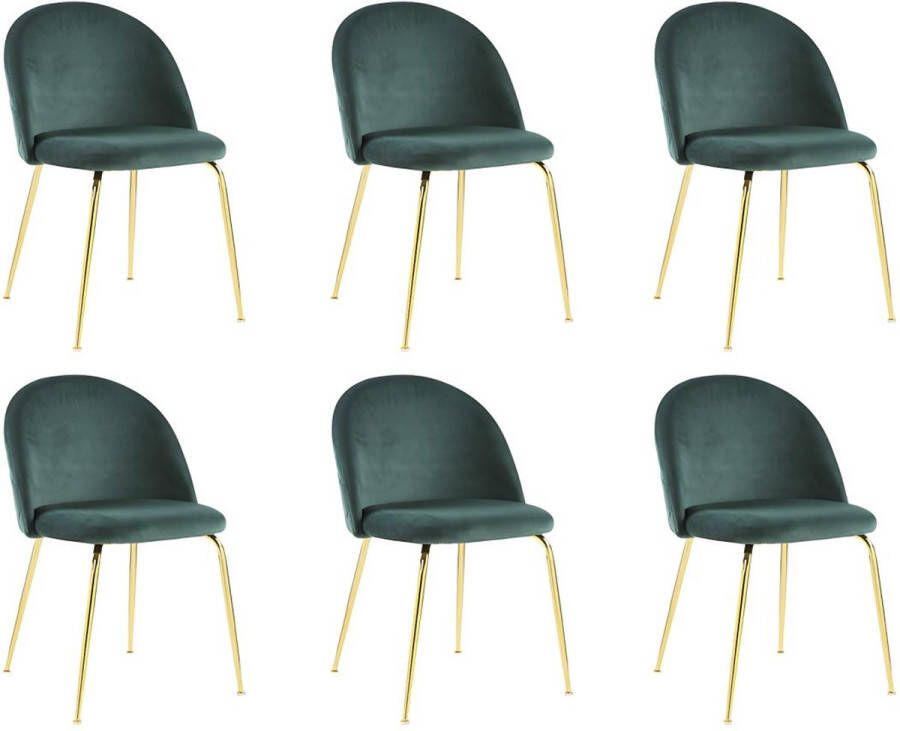 Vente-unique Set van 6 stoelen MELBOURNE Fluweel en goudkleurig metaal Groen L 50 cm x H 77 cm x D 55 cm