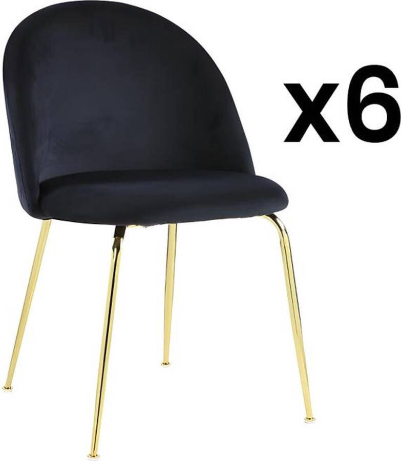 Vente-unique Set van 6 stoelen MELBOURNE Fluweel en goudkleurig metaal Zwart L 50 cm x H 77 cm x D 55 cm