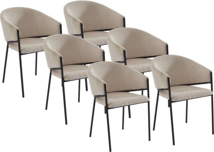 Pascal Morabito Set van 6 stoelen met armleuningen van ribfluweel en zwart metaal Crèmewit ORDIDA van L 53 cm x H 80 cm x D 61 cm
