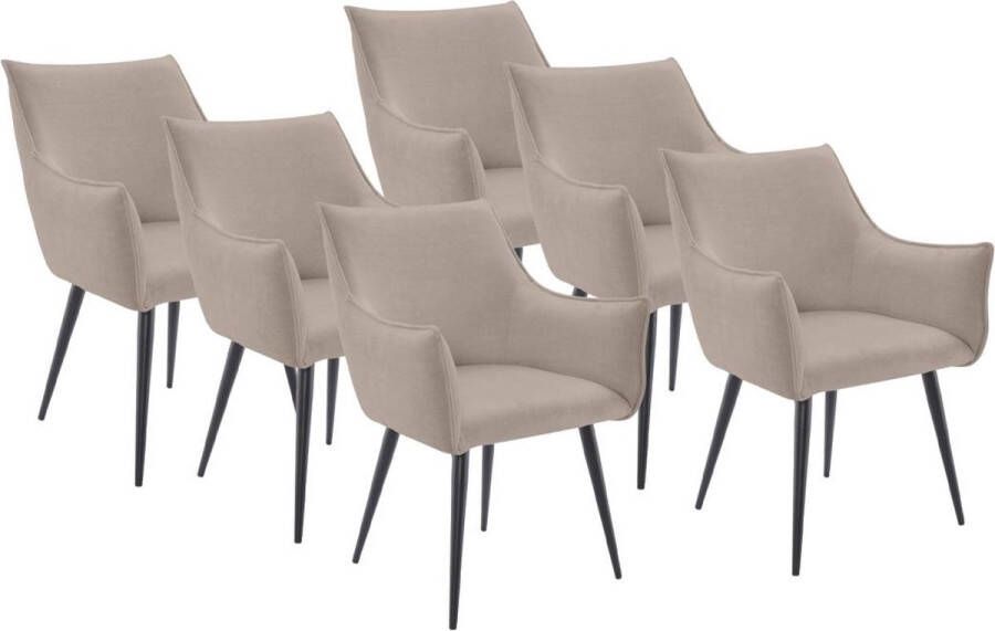 Vente-unique Set van 6 stoelen met armleuningen in stof en zwart metaal – Beige – ODILONA L 58 cm x H 83 cm x D 58 cm