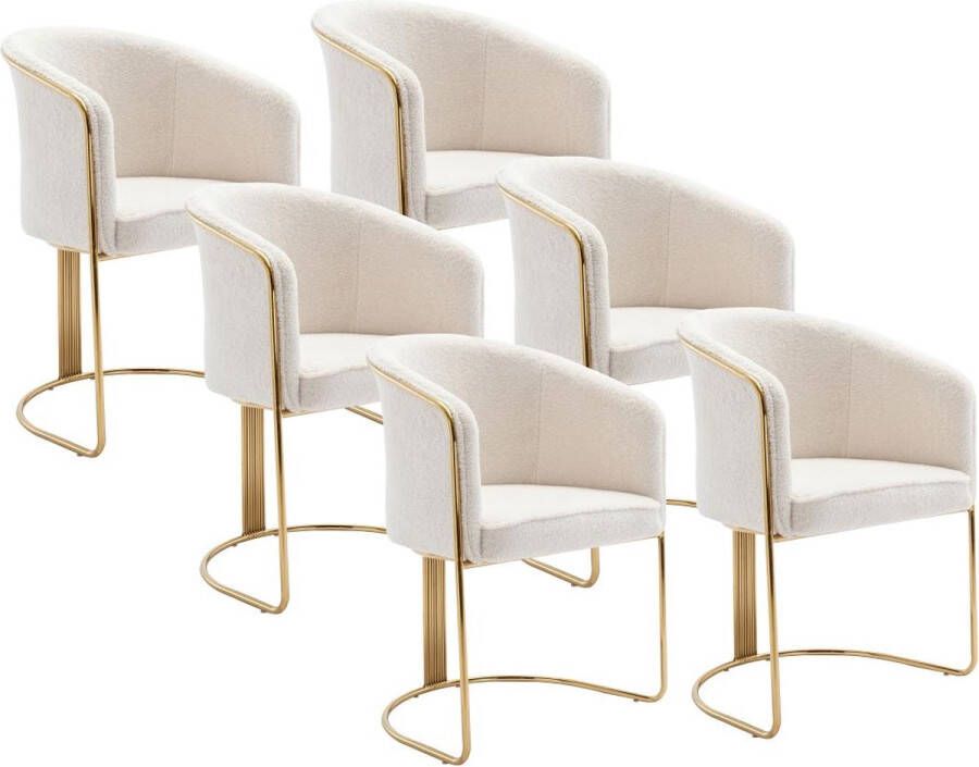 Pascal Morabito Set van 6 stoelen met armleuningen van boucléstof en metaal Wit en goudkleurig JOSETHE van L 59.5 cm x H 82.5 cm x D 52.5 cm - Foto 1