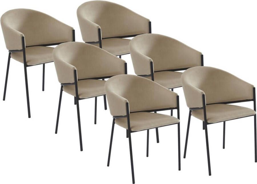 Pascal Morabito Set van 6 stoelen met armleuningen van velours en zwart metaal Beige ORDIDA van L 53 cm x H 80 cm x D 61 cm - Foto 1