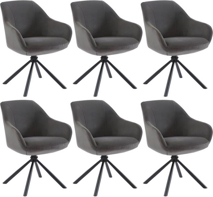 Pascal Morabito Set van 6 stoelen met armleuningen van stof en metaal Antraciet MADIALI van L 58.5 cm x H 81.5 cm x D 63 cm