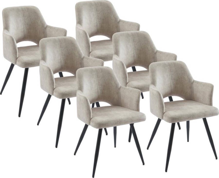 Set van 6 stoelen met armleuningen van stof en zwart metaal Beige KADIJA L 54 cm x H 85 cm x D 59 cm