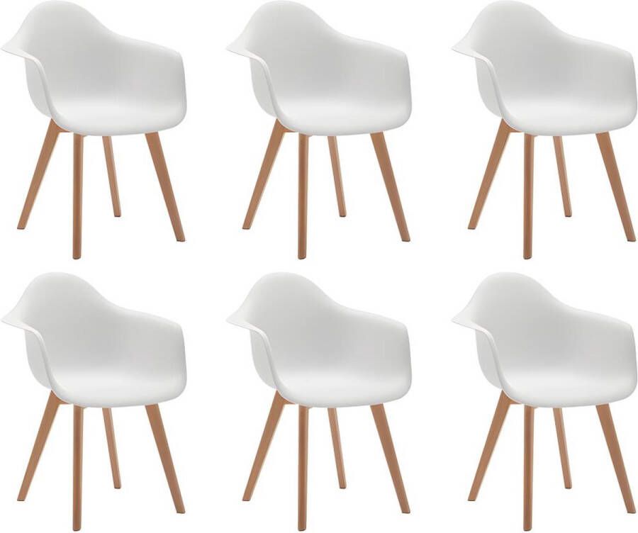 Vente-unique Set van 6 stoelen met armleuningen VIXI polypropyleen en beuk Wit L 63.5 cm x H 84 cm x D 57 cm