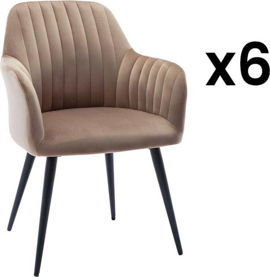 Vente-unique Set van 6 stoelen met fluweel en zwarte metalen leuningen Beige ELEANA L 58 cm x H 82 cm x D 59 cm