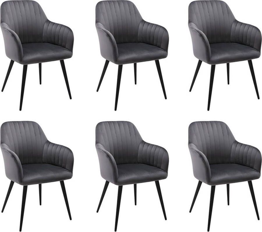 Vente-unique Set van 6 stoelen met fluweel en zwarte metalen leuningen Grijs ELEANA L 58 cm x H 82 cm x D 59 cm