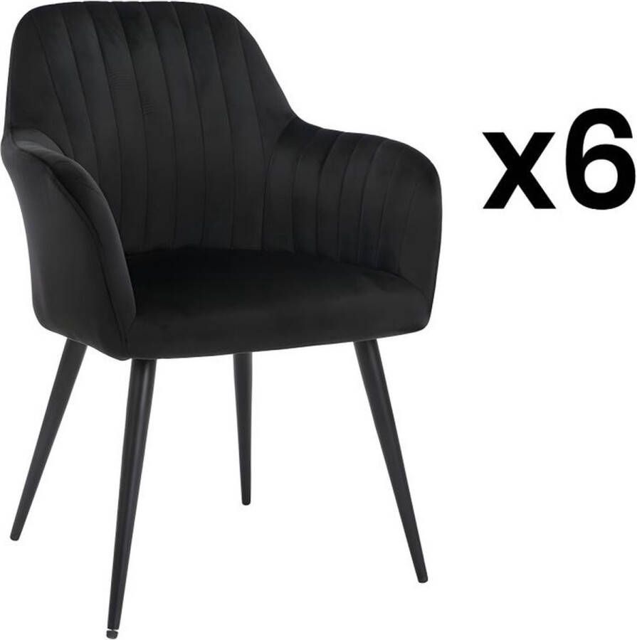 Vente-unique Set van 6 stoelen met fluweel en zwarte metalen leuningen Zwart ELEANA L 58 cm x H 82 cm x D 59 cm