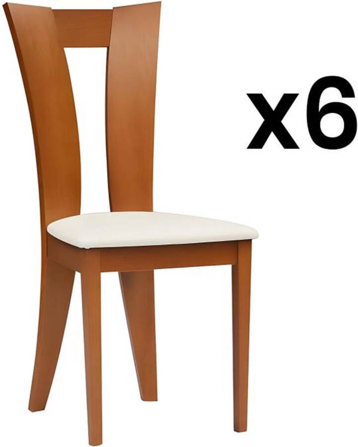 Vente-unique Set van 6 stoelen TIFFANY Massief beukenhout Kleuren: Eik en wit L 46 cm x H 96 cm x D 53 cm