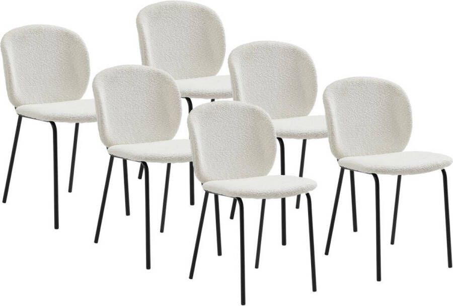 Vente-unique Set van 6 stoelen van boucléstof en zwart metaal Crèmewit BEJUMA L 47.5 cm x H 85 cm x D 57.5 cm