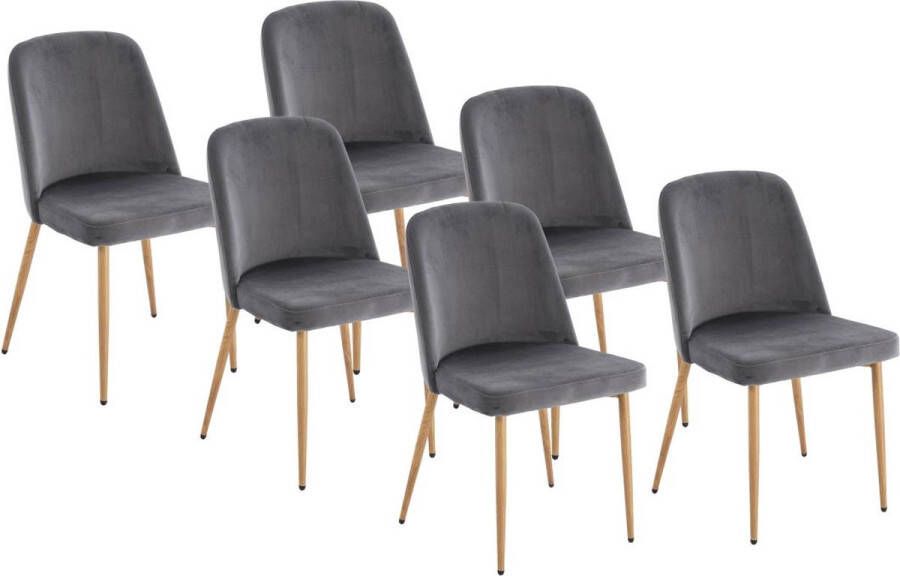 Vente-unique Set van 6 stoelen van fluweel en houtlook metaal Grijs MINAGRI L 47.5 cm x H 84 cm x D 56 cm