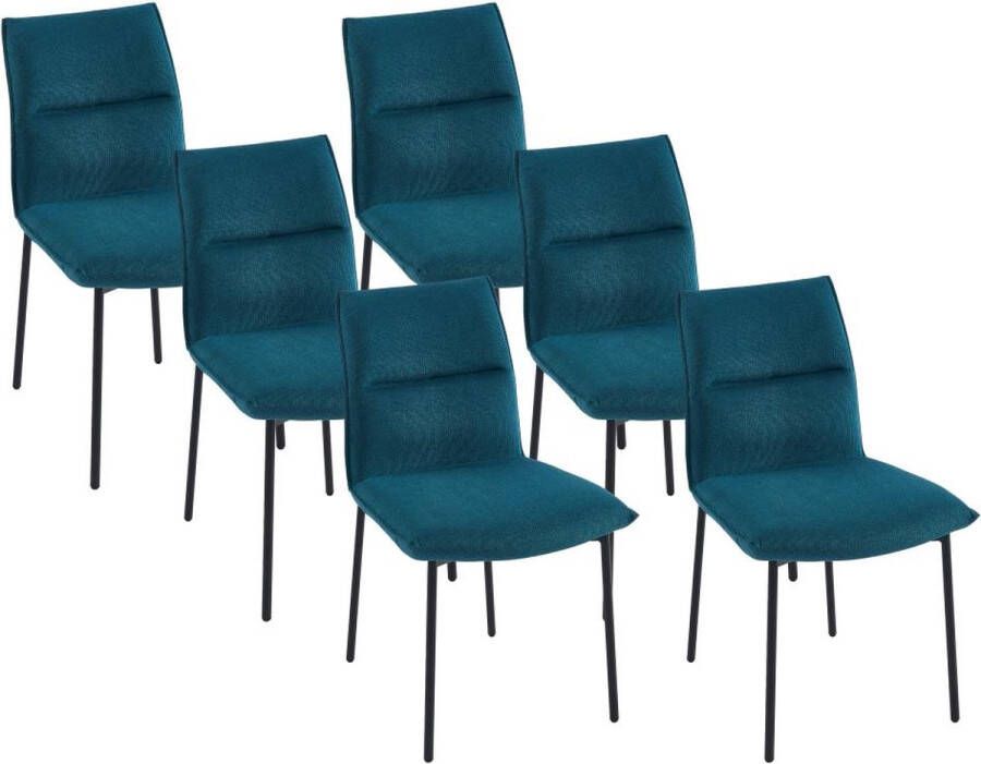Vente-unique Set van 6 stoelen van stof en zwart metaal Blauw ETIVAL L 51 cm x H 85 cm x D 61 cm