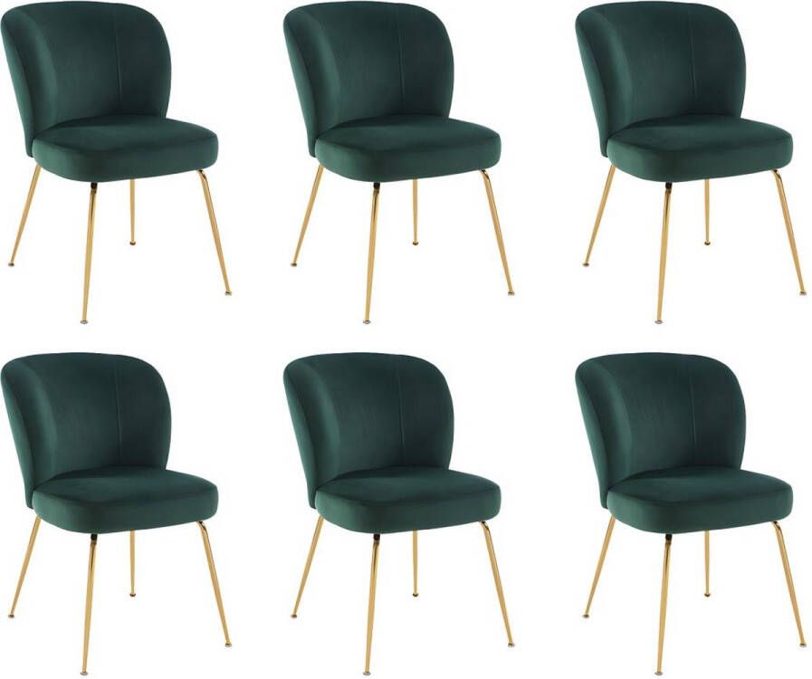 Vente-unique Set van 6 stoelen van velours en goudkleurig metaal Groen POLPONA van Pascal MORABITO L 52 cm x H 79 cm x D 67.5 cm