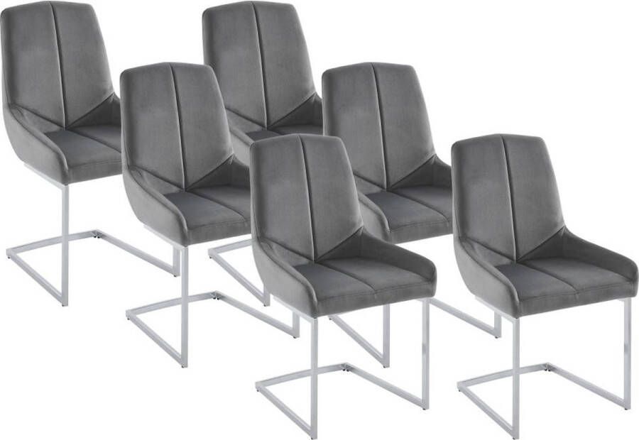 Vente-unique Set van 6 stoelen van velours en metaal Grijs BERLONA L 53 cm x H 96 cm x D 58 cm - Foto 2