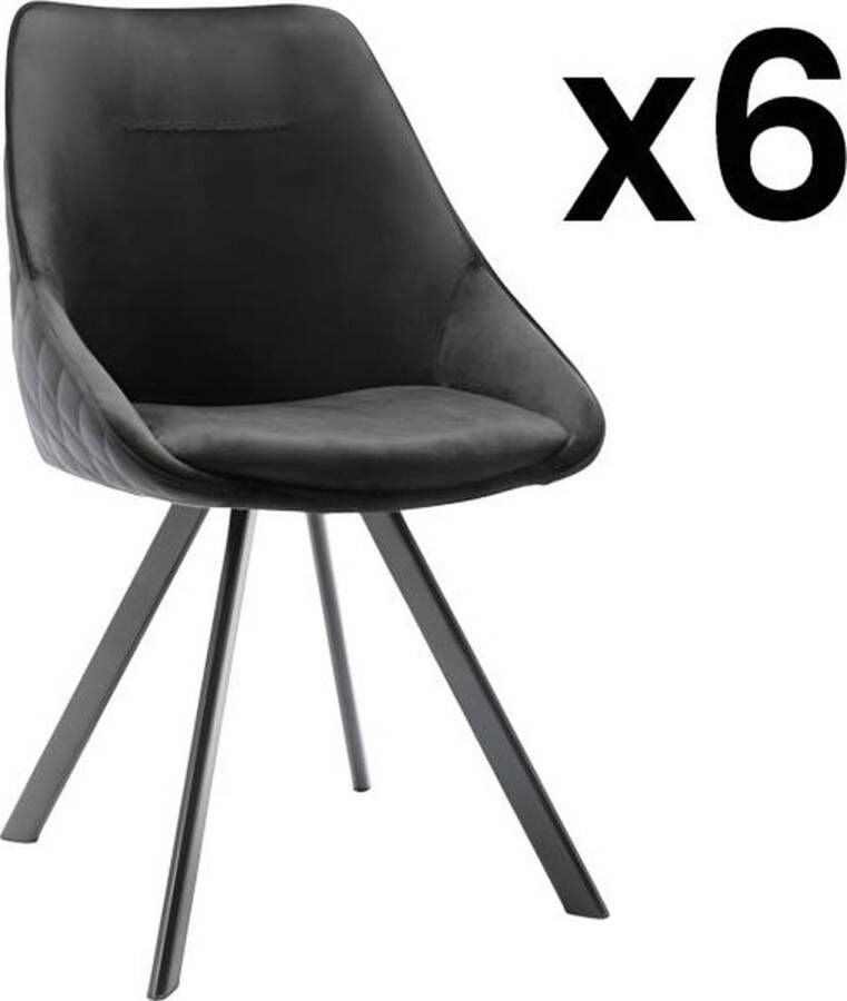 Vente-unique Set van 6 stoelen VIENNA Fluweel en metaal Zwart L 50 cm x H 83 cm x D 61 cm - Foto 1