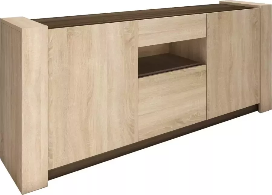 Vente-unique Buffetkast SUMAI 3 deuren & 1 lade eiken en bruin - Foto 3