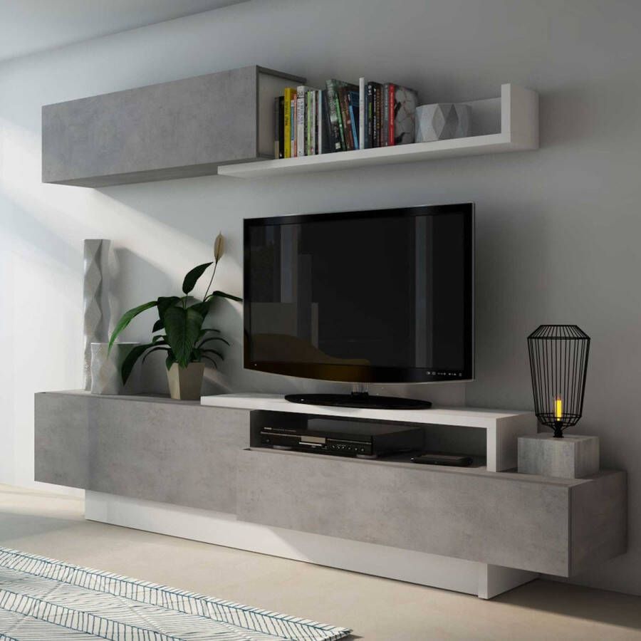 Vente-unique Trasman- TV Meubel Tv-meubel Izquierdo 3 deuren 240cm Grijs; Betonlook