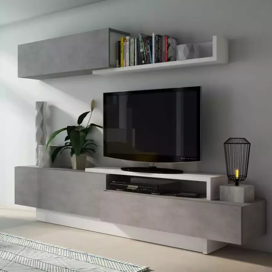 Vente-unique Trasman- TV Meubel Tv-meubel Izquierdo 3 deuren 240cm Grijs; Betonlook - Foto 2