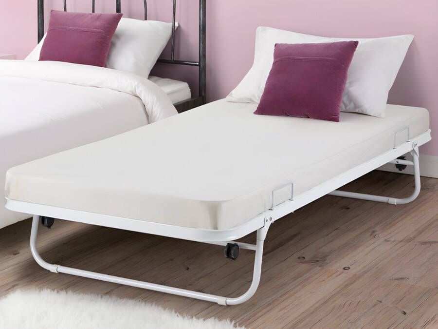 Vente-unique Uitschuifbaar bed ADONIS 90 x 190 cm Metaal Wit L 188 cm x H 30 cm x D 90 cm