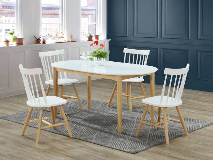 Vente-unique Uitschuifbare eettafel ELVINE 4 tot 6 personen MDF Wit en naturel L 200 cm x H 75 cm x D 90 cm