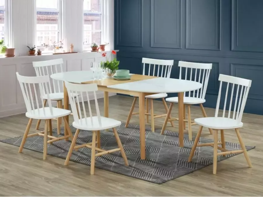 Vente-unique Uitschuifbare eettafel ELVINE 4 tot 6 personen MDF Wit en naturel L 200 cm x H 75 cm x D 90 cm - Foto 3