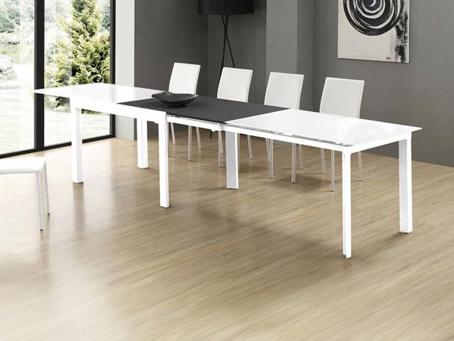 Vente-unique Uitschuifbare eettafel voor 4 tot 14 personen van gehard glas en metaal Wit CHELDY L 350 cm x H 75 cm x D 83 cm