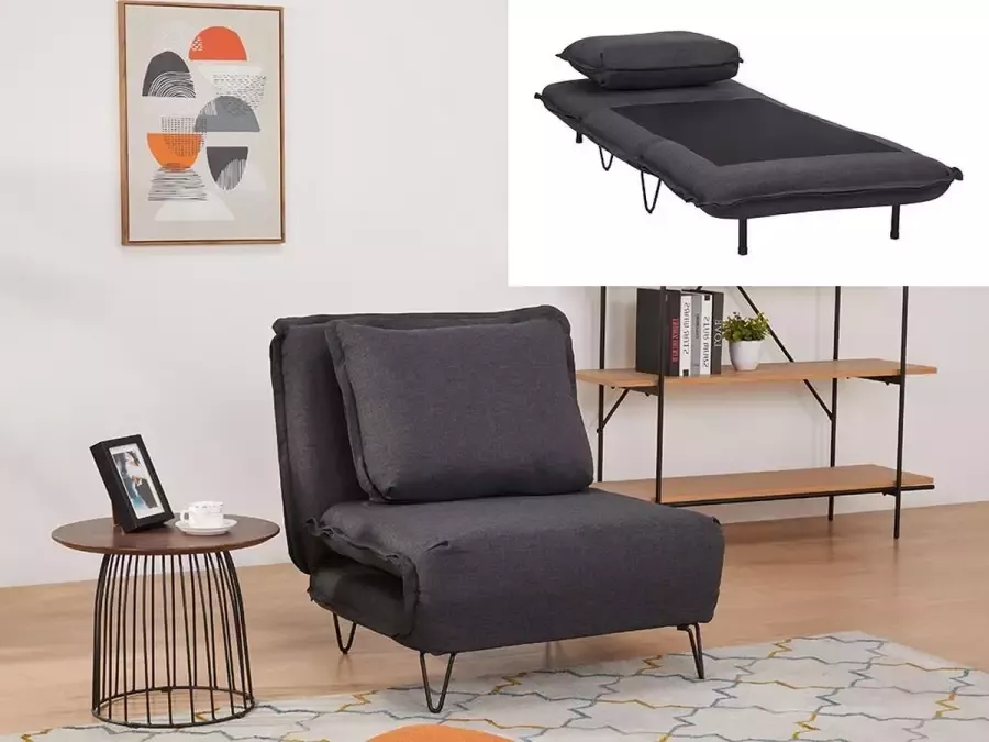 Uitschuifbare fauteuil van stof LOOF antraciet L 80 cm x H 80 cm x D 91 cm